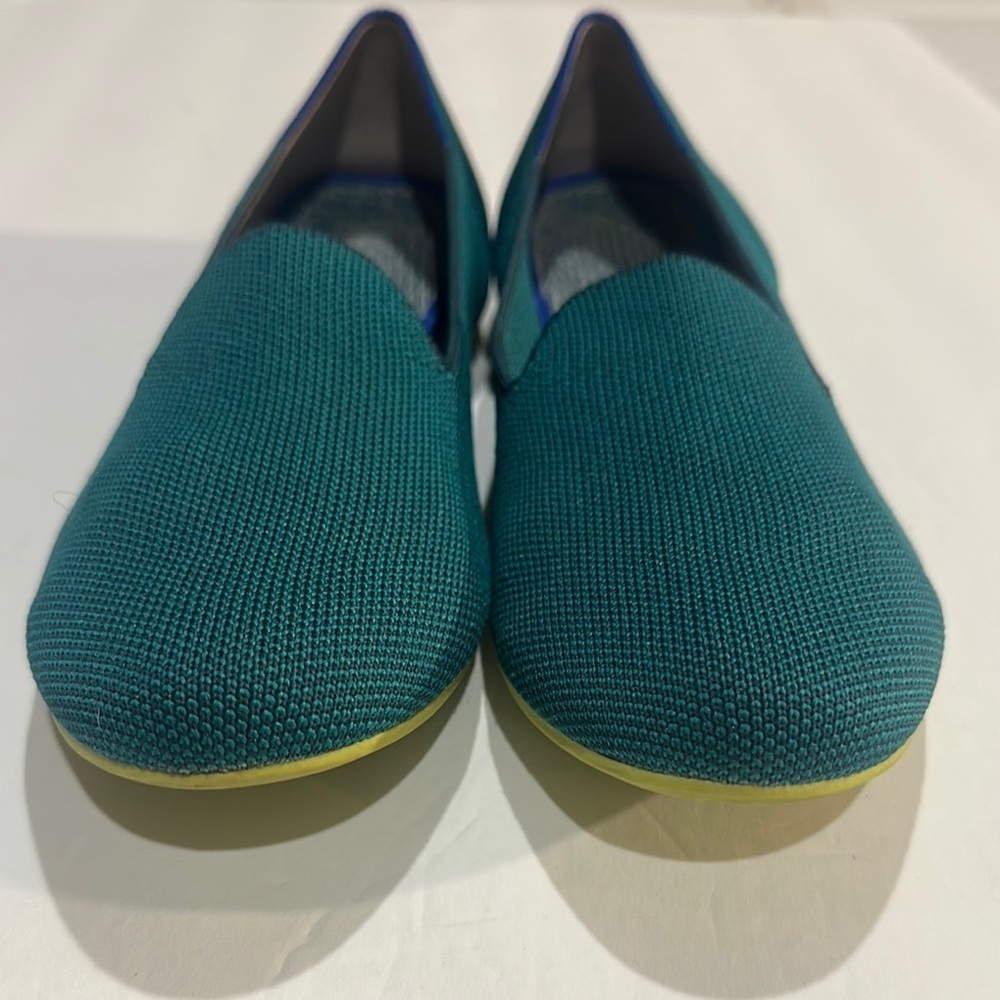 Rothy's Deep Teal jade Knit Flat loafers rounded toe w yellow bright bottom 8.5 - Picture 5 of 9